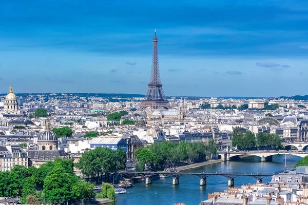 Париж Панорама Эйфелевой Башни Pont Des Arts Моста Карусель Сене — стоковое фото