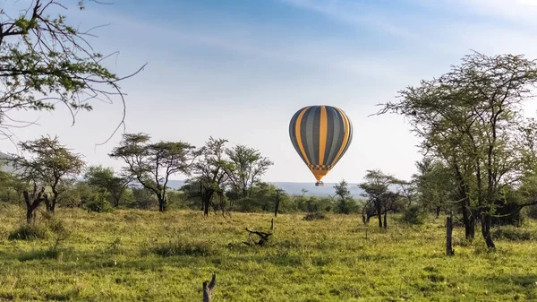 Balon Udara Atas Savannah Serengeti Cadangan Tanzania Saat Matahari Terbit — Foto Stok Gratis