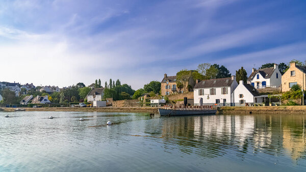 Brittany, Ile aux Moines island in the Morbihan gulf, the typical harbor and old houses in the village