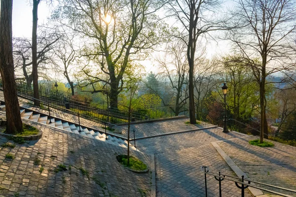 Montmartre Paris Very Romantic Parisian Street Typical Stairs Lamppost — Stock Photo, Image