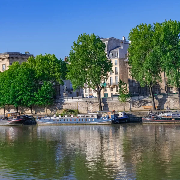 Paryż Piękne Domy Nabrzeżu Aux Fleurs Widokiem Sekwanę Typowe Fasady — Zdjęcie stockowe