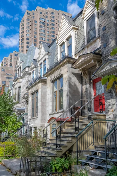 Montréal Maison Victorienne Typique Avec Escalier Extérieur Dans Quartier Plateau — Photo