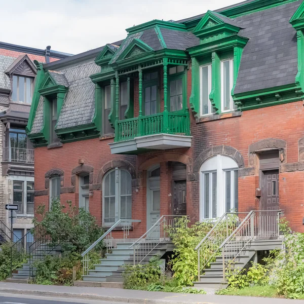 Montréal Maison Victorienne Typique Avec Escalier Extérieur Dans Quartier Plateau — Photo