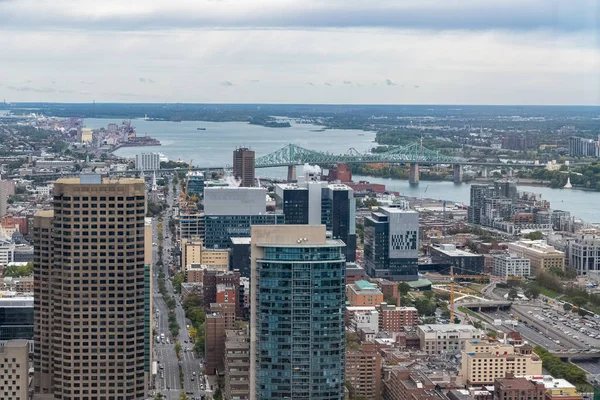 Montreal Kanadě Letecký Pohled Moderním Panoramatem Řekou Saint Laurent — Stock fotografie