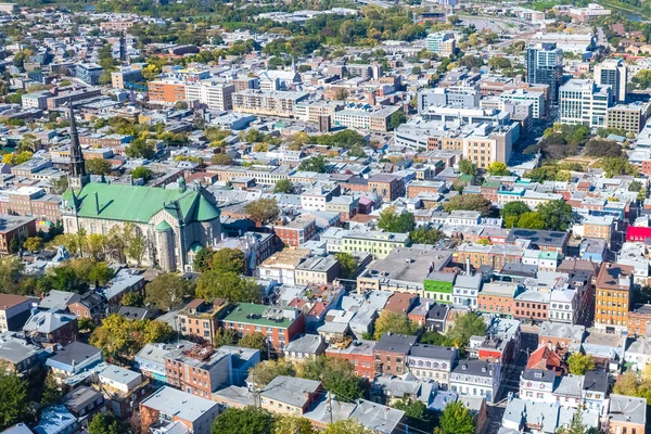 Quebec City Letecké Panorama Kostelem Saint Jean Baptiste Typické Domy — Stock fotografie