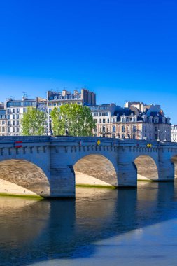 Paris, Pont-Neuf manzarası ve Cit nehri, güzel binalar. 