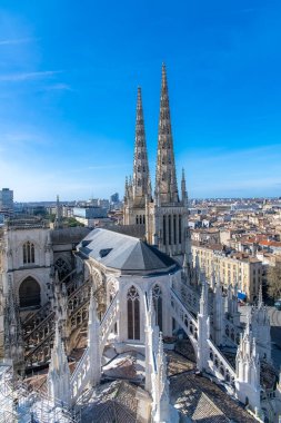 Fransa 'da Bordeaux, merkezdeki Saint-Andre katedralinin havadan görünüşü.
