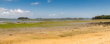 Brittany, Morbihan körfezinin manzarası, Ile aux Moines adasının manzarası, alçak gelgit