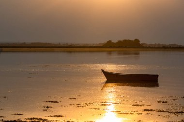 Morbihan körfezindeki Arz adası, gün doğumunda panorama.