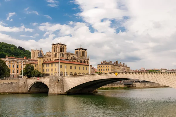 Vieux Lyon Colorful Houses Bridge Center River Saone — Stock Photo, Image