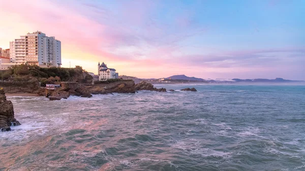 Biarritz Frankrike Panorama Över Kusten Med Villa Belza Soluppgång — Stockfoto