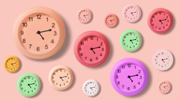 Timelapse Muitos Relógios Coloridos — Vídeo de Stock