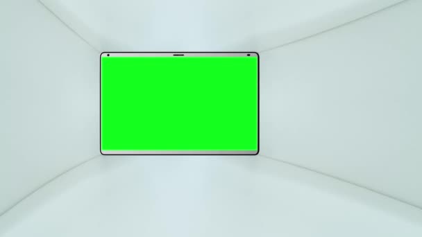 Tableta con pantalla verde en una caja vacía — Vídeo de stock