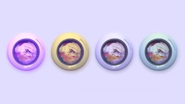 Renkli çamaşır makineleri gri arka planda döner