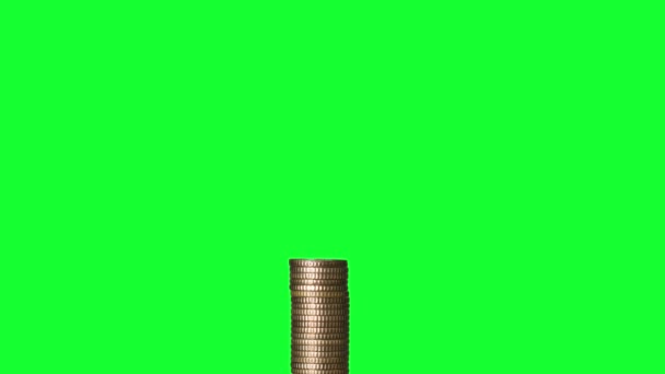 在绿色的屏幕上，硬币长得很高 — 图库视频影像