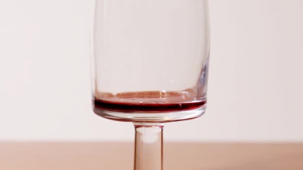 Un gobelet de verre est rempli de vin rouge — Video