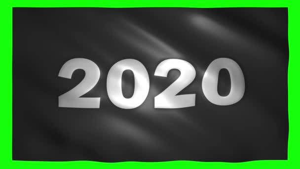 2020 written on the black flag on green screen for chroma key — Stock Video