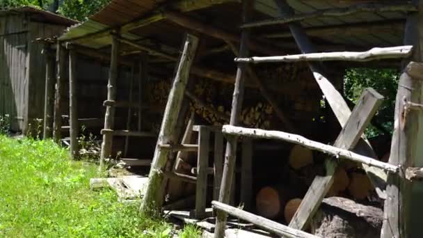 Стопки подрібненої деревини готові до спалення — стокове відео