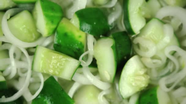 Салат из зеленого огурца с луком — стоковое видео