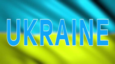 Arka planda bayrak sallanan Ukrayna metni