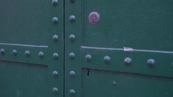 Vintage brama z elementami dekoracyjnymi na budynku na ulicy — Wideo stockowe