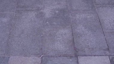 Gri taşlarla yol boyunca eski metal parmaklıklara