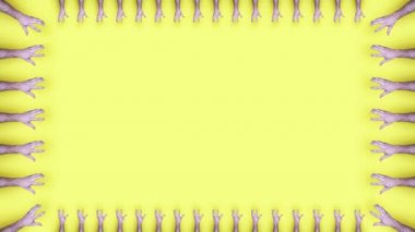 Kopyalanmış insan elleri sarı yüzeyin kenarlarından görünür.