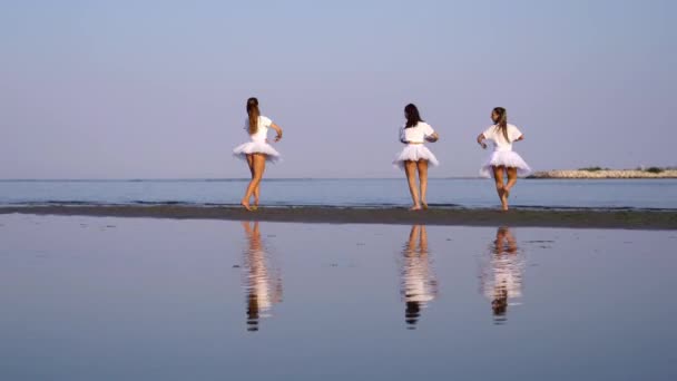 Bailarinas bailan estilo clásico en isla de arena por la noche — Vídeo de stock