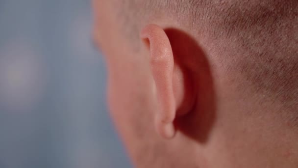 Grappige man wiebelt oren spelen dwaas sluiten achterkant uitzicht — Stockvideo