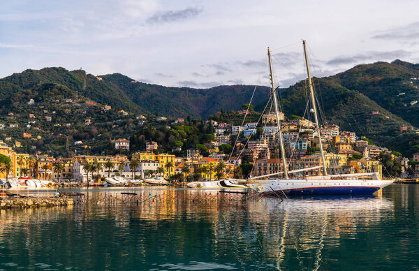 Coastal italian village with a harbour view from the sea