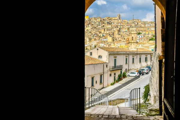 Kilátás Nyílik Olasz Faluban Felülről Modica Sicily Tetővel — Stock Fotó