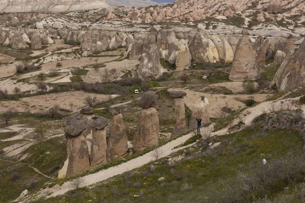 Woman Background Beautiful Mountain Education Cappadocia Turkey — Stock Photo, Image