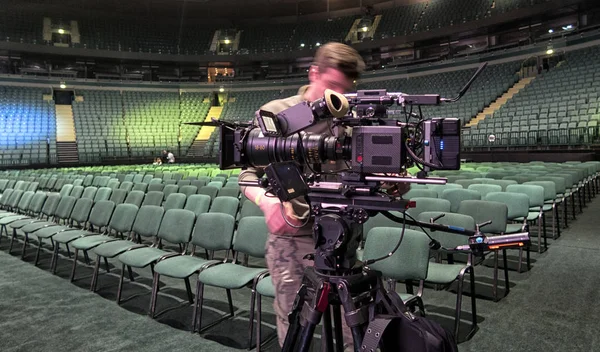 Câmera Vídeo Digital Profissional Cinematografia Concerto Hal — Fotografia de Stock