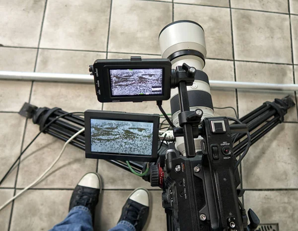 close-up television camera in the film studio TV broadcast.