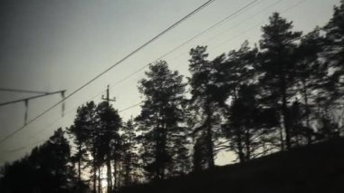 hareketli bir yolcu treninin penceresinden görüntüleyebilirsiniz. Tipik bir kış Rus kış manzara pencerenin dışında hareket.