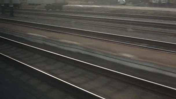 Rieles Movimiento Apresúrate Pasado Ferrocarril Ferrocarriles Para Trenes — Vídeo de stock