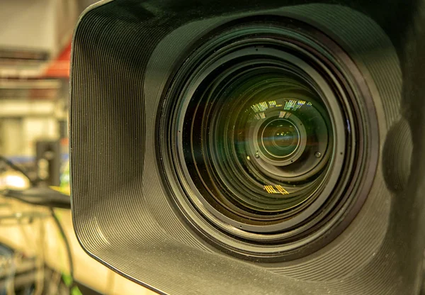 Close up of a television lens on a dark background — Stock Photo, Image