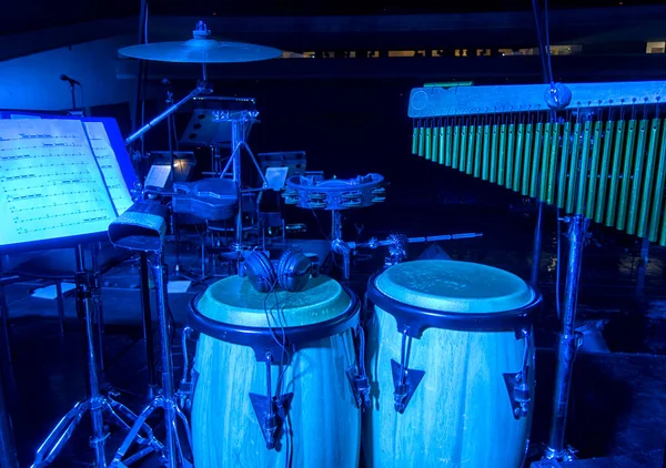 Bateria Colocada Palco Antes Concerto — Fotografia de Stock