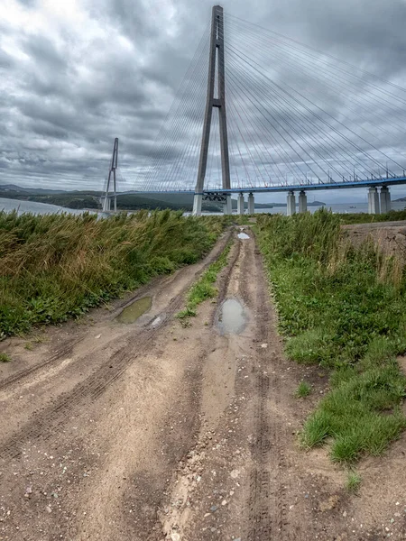 Puente Russky Través Del Estrecho Del Bósforo Oriental Vladivostok Rusia —  Fotos de Stock