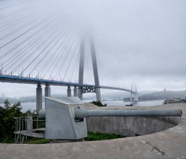 Vladivostok, Rusya 'da terk edilmiş eski bir silah bataryası. Vladivostok 'un simgeleri. Askeri nesne.