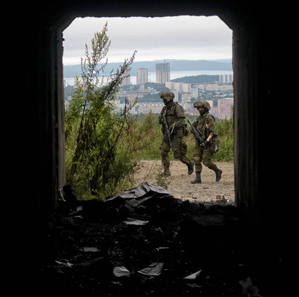 Armeesoldat Während Der Militäroperation Der Stadt Krieg Armee Technologie Und — Stockfoto