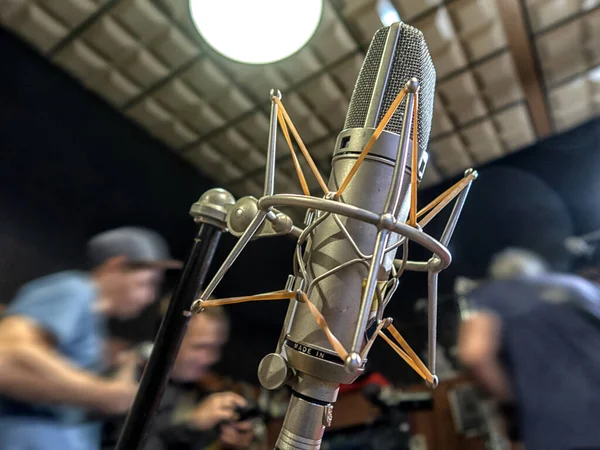 Condenser Microphones Які Використовуються Запису Аудіо Пісень Голос Звукові Пристрої — стокове фото