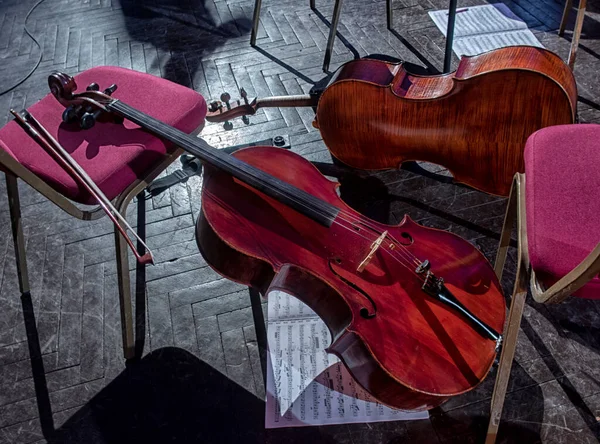 Instrumentos Musicais Orquestra Sinfônica Descansam Antes Concerto — Fotografia de Stock