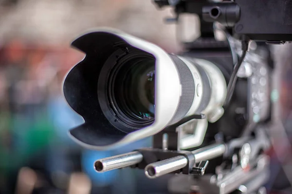 Filmový Průmysl Detail Videokamery Vysílání Nahrávání Digitálním Fotoaparátem — Stock fotografie
