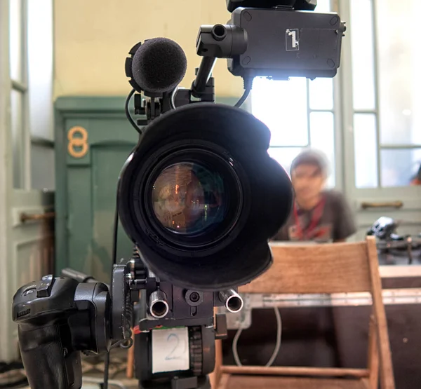 Filmindustrie Detail Van Videocamera Uitzenden Opnemen Met Digitale Camera — Stockfoto