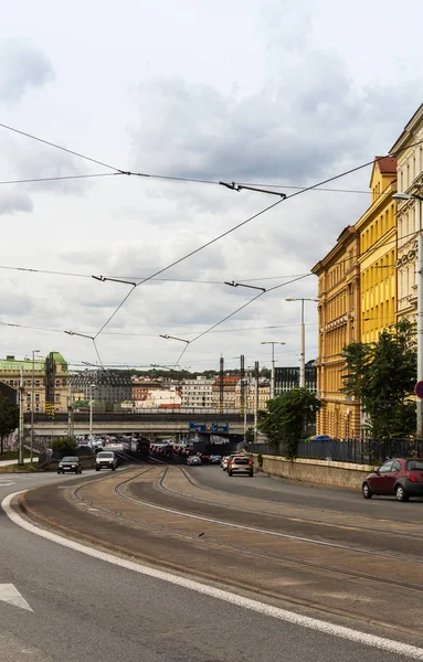 View of the railway bridge from Seifertova street — Stock Photo, Image