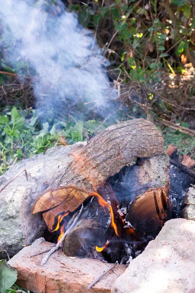 Campfire Nature Making Fire Your Garden Cooking Meat Open Fire — Stock Photo, Image