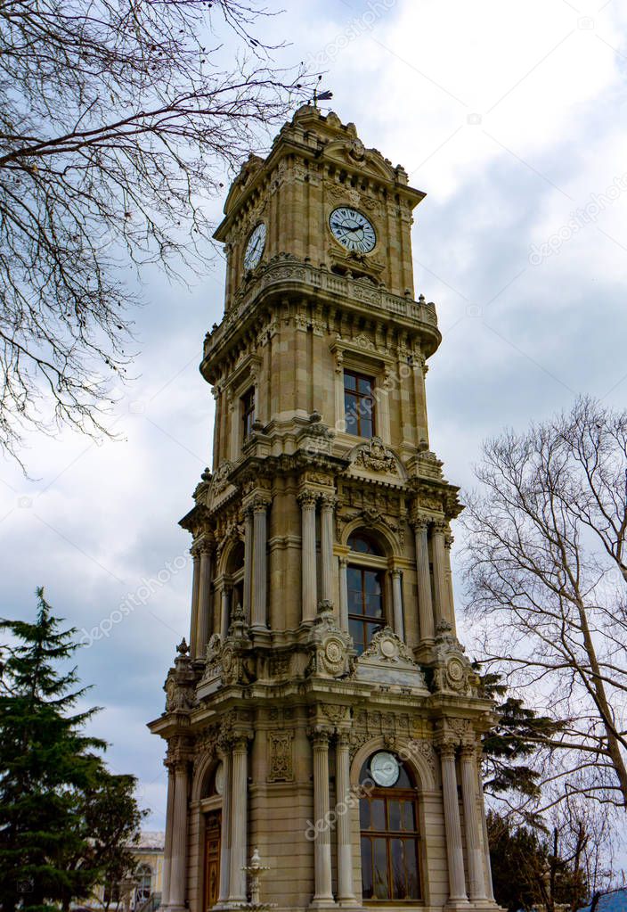 ISTANBUL - JULY 4: Clock Tower on the territory of the Dolmabahce Palace on July 4, 2014 in Istanbul.