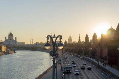 Moskova'da Moskova Kremlin ve Moskova Nehri günbatımı görünümü, Moskova cityscape