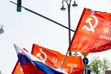 Moskova, Rusya - 9 Mayıs 2019: Zafer Bayramı'nda ölümsüz alay alayı.